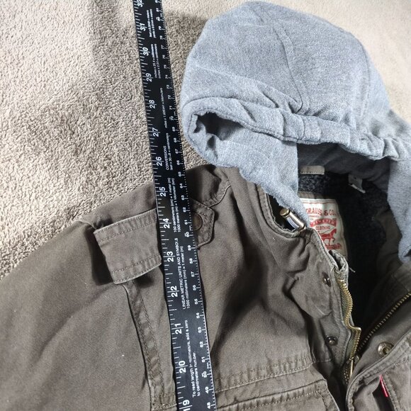 Levi’s Sherpa Lined Hooded Military Jacket Mens M Olive Green Workwear Winter - Picture 6 of 13